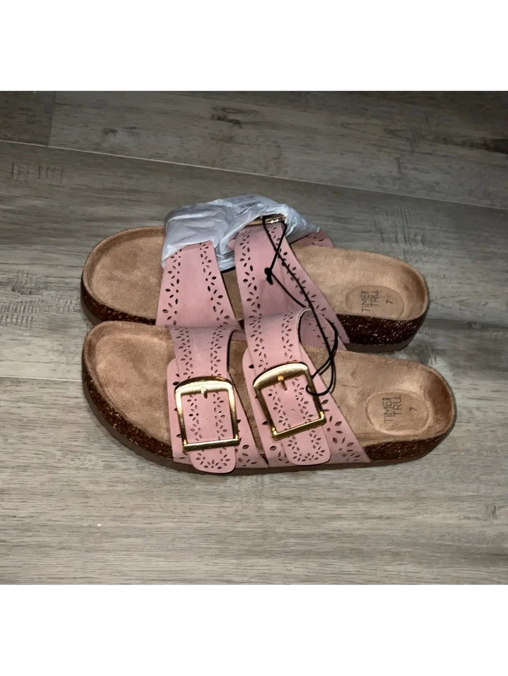 Time and Tru Women's Pink Double Buckle Slide Sandals Size 7